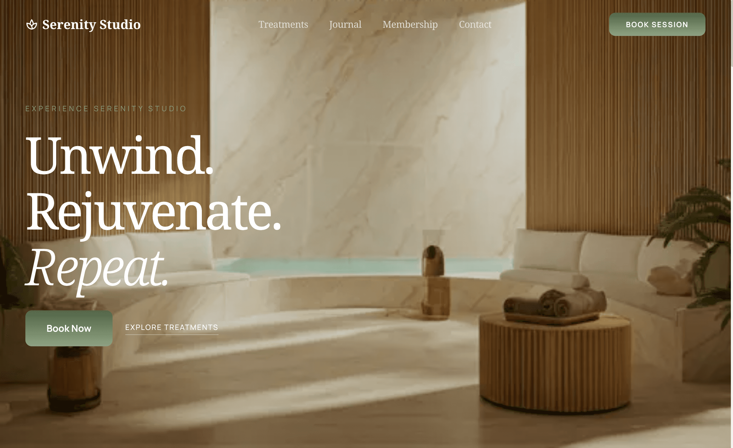 Serenity Studio — wellness booking site screenshot